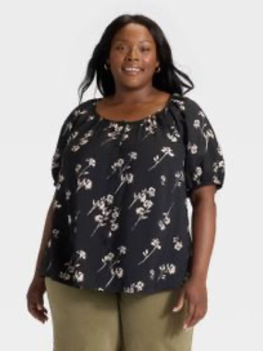 Ava & Viv Black Floral Peasant Blouse